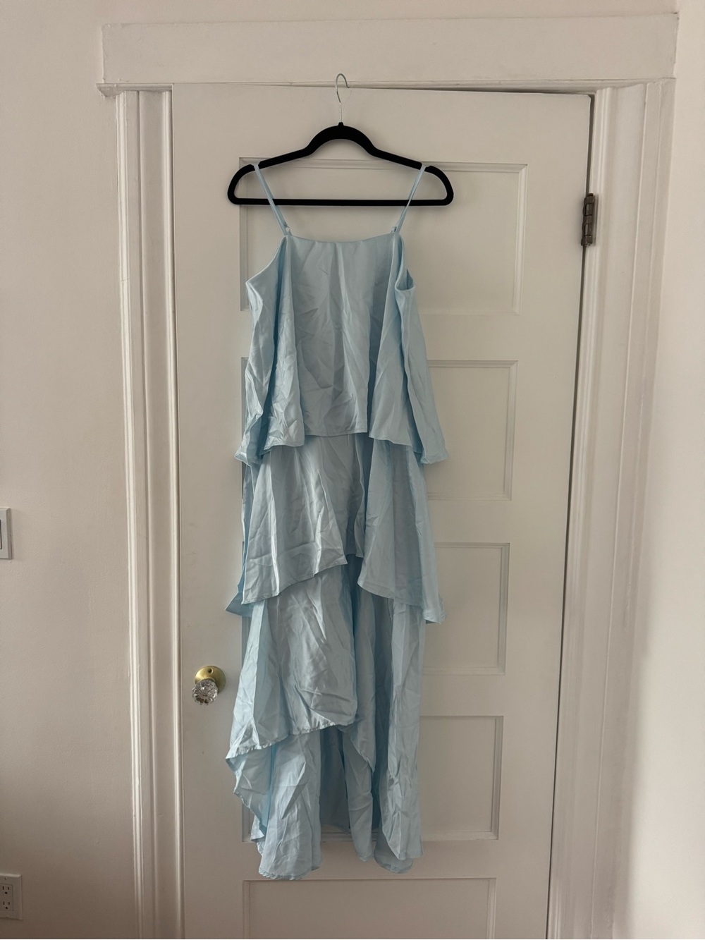 Light Blue High-Low Tiered Spaghetti-Strap Dress